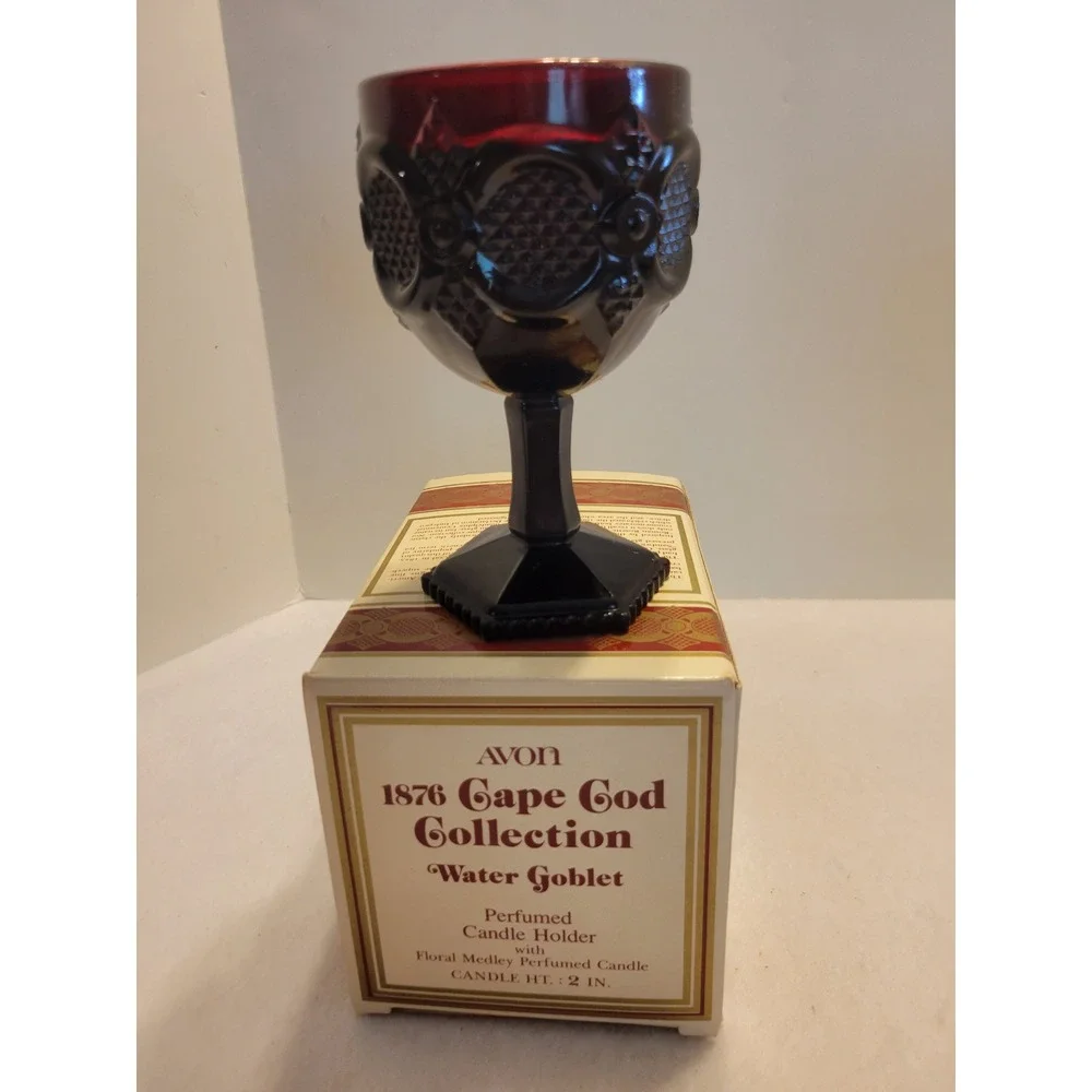 Avon Vintage Ruby Red Glass 1876 Cape Cod Water Goblet Candle Holder